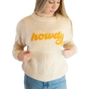 Gameday Social Cream Orange Tailgate Cozy Howdy Knit Oversized Pullover Sweater